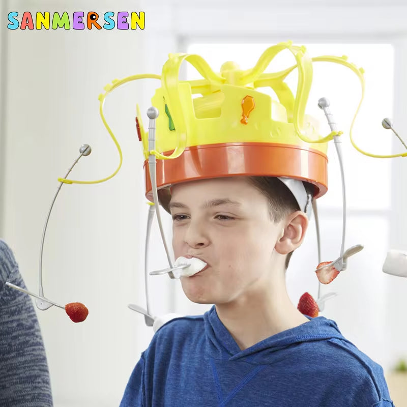 Family Party Game Crown Food Hat Trick Toy Chow Crown Funny Tidy Eat the Food with Revolving Party for Kids Christmas Games