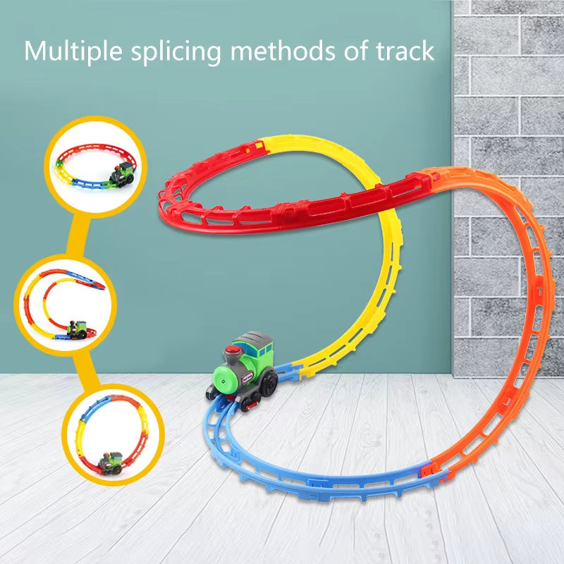 Rolling Rail Train Car DIY Splicing Track Innovativ Music Tumble Electronic Toy Train Flashing Light Music Creative Exercise