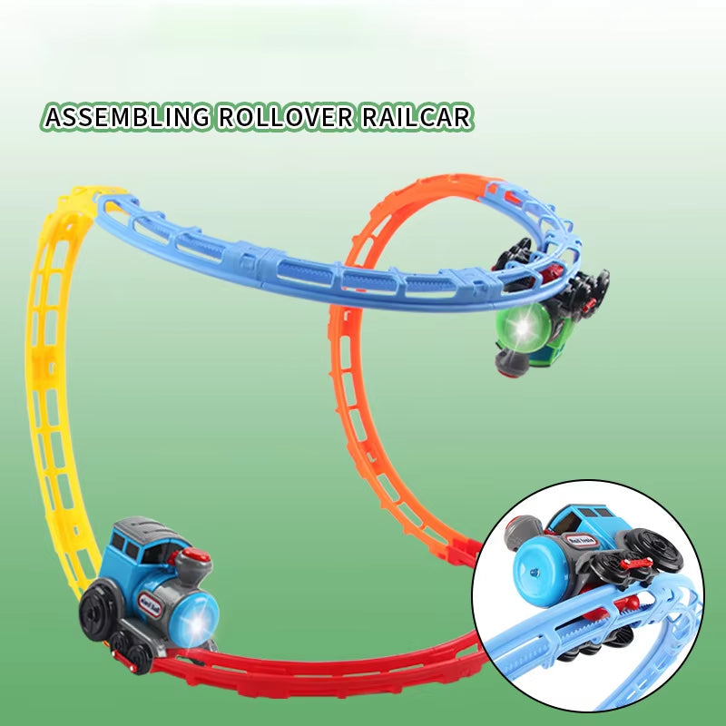 Rolling Rail Train Car DIY Splicing Track Innovativ Music Tumble Electronic Toy Train Flashing Light Music Creative Exercise