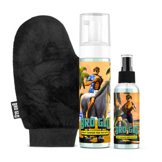 Self Tanner for the Boys - Starter Bundle - Easy Sunless Tan for Your Face & Body with Mitt Applicator - Oil Free Water Based for Faster Skin Drying - Natural Sun Kissed Bronze Color Perfect for Men - Gift Set (Starter Bundle)