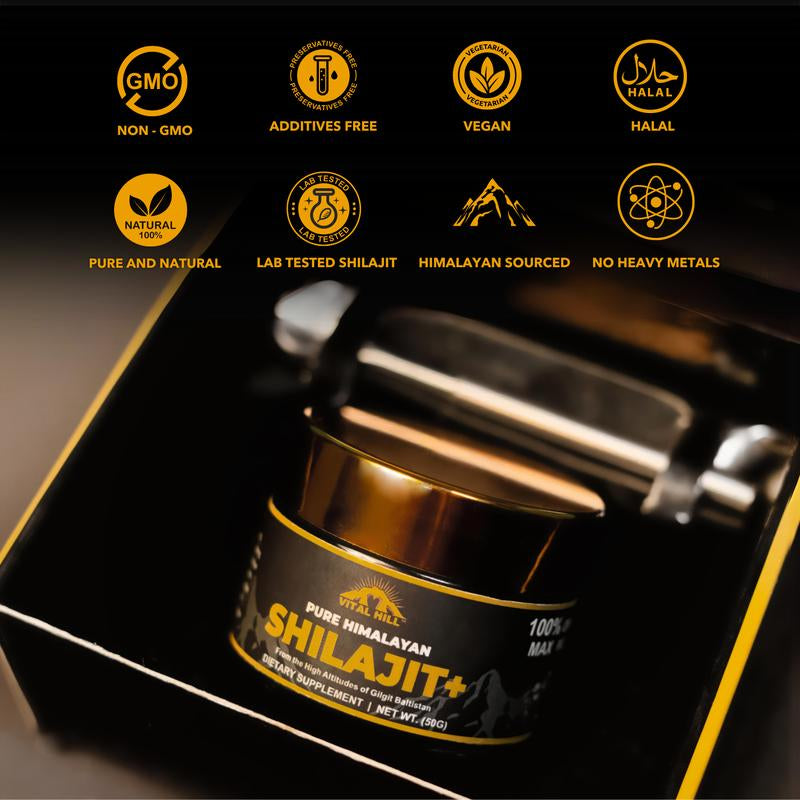 Vital Hill Premium Himalayan Shilajit Resin, Lab Certified for Purity | Organic Shilajit Resin, Gold Grade Energy Supplement (50G)